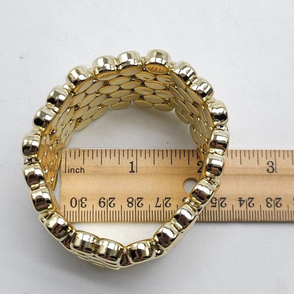 Wide Gold Beaded Stretch Bracelet Jewelry Vintage - Picture 4 of 4